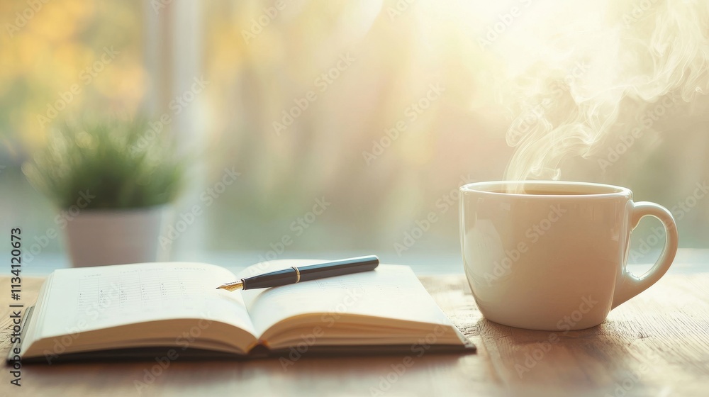 Cozy morning routine with coffee and a notebook Cozy morning routine with coffee and a notebook