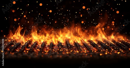 Fiery Embers Glow on a Hot Charcoal Grill