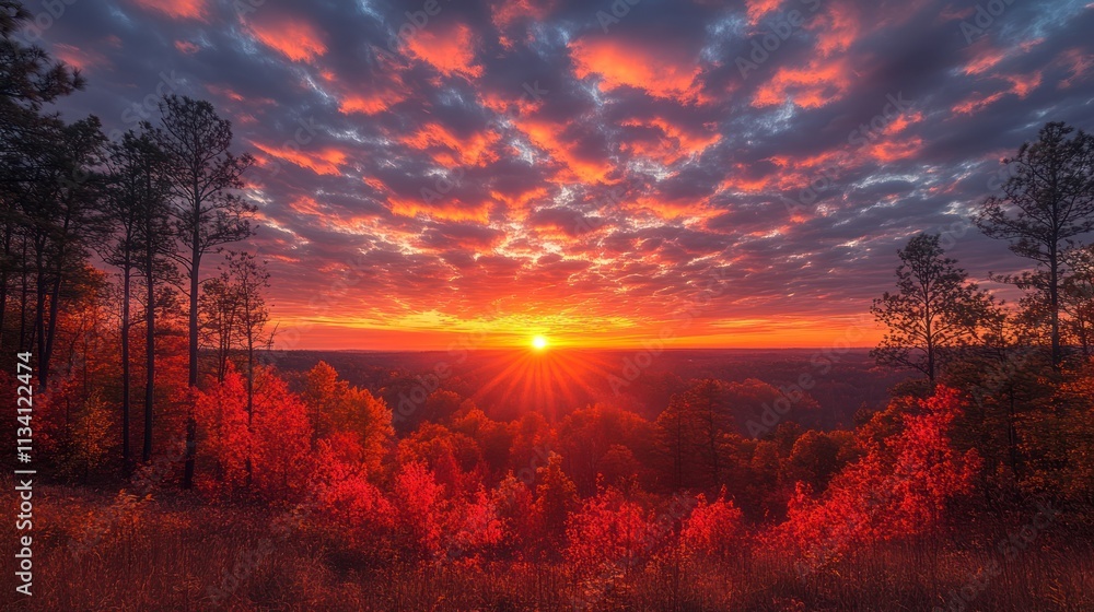 Fototapeta premium Fiery Autumn Sunset over Scenic Landscape