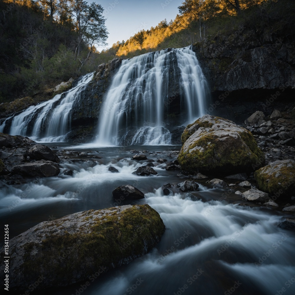 A long exposure of a flowing waterfall. A long exposure of a flowing waterfall.