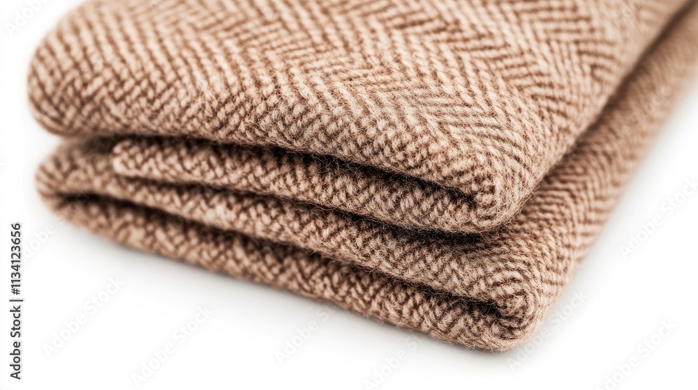 A folded brown herringbone-patterned blanket, perfect for warmth and comfort. A folded brown herringbone-patterned blanket, perfect for warmth and comfort.