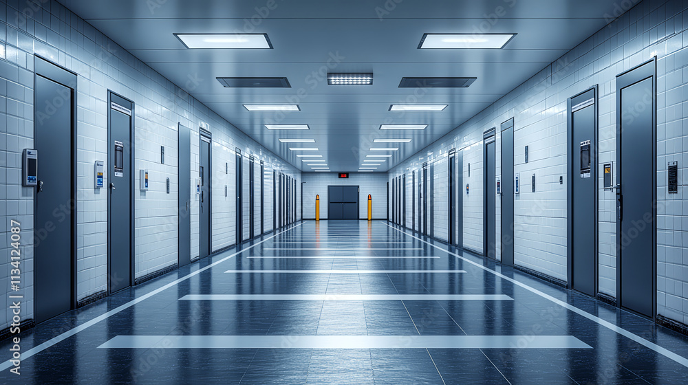 Server room or data center corridor with white lights Server room or data center corridor with white lights