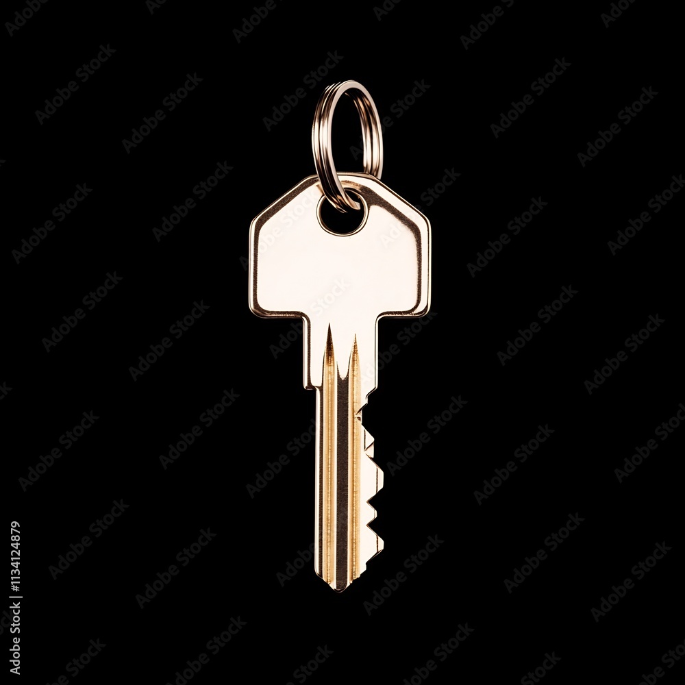Gold House Shaped Key Isolated on Black Background Gold House Shaped Key Isolated on Black Background