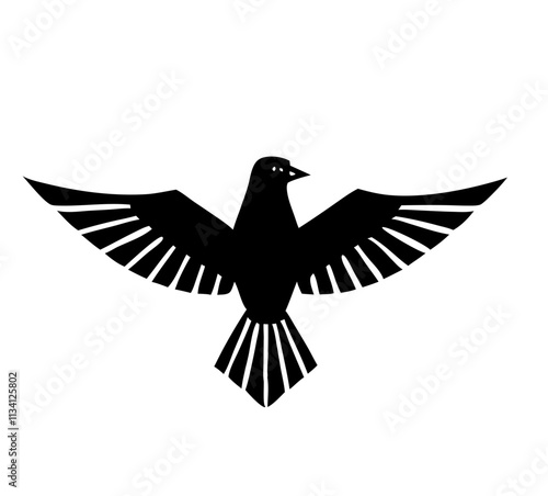 Black silhouette of a thunderbird with spread wings in a minimalist design 