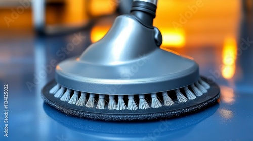 Abstract blur soft focus of blue color interior with orange light shining in a modern cleaning workplace perfect for design concepts related to cleanliness, modern offices, and bright spaces photo