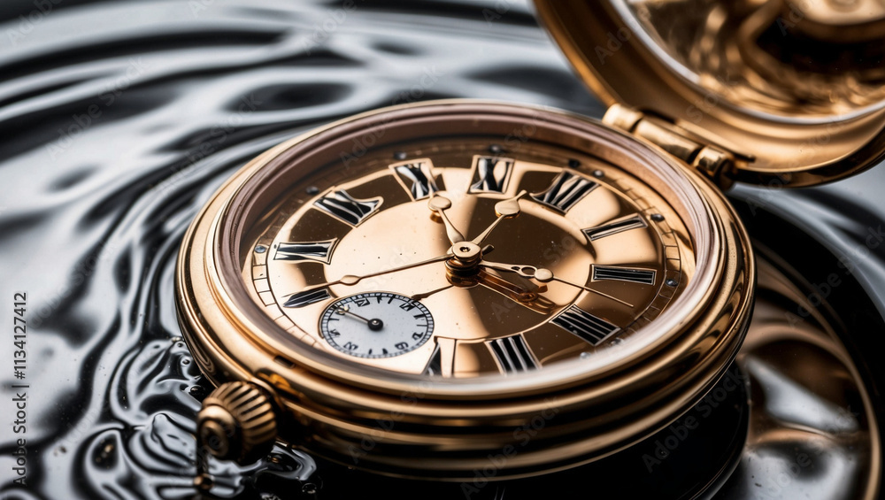Antique Pocket Watch with Mercury, Frozen Hands & Ripples Antique Pocket Watch with Mercury, Frozen Hands & Ripples