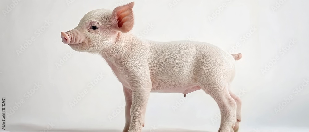 A cute, young piglet stands on a white background, showcasing its features and form. A cute, young piglet stands on a white background, showcasing its features and form.