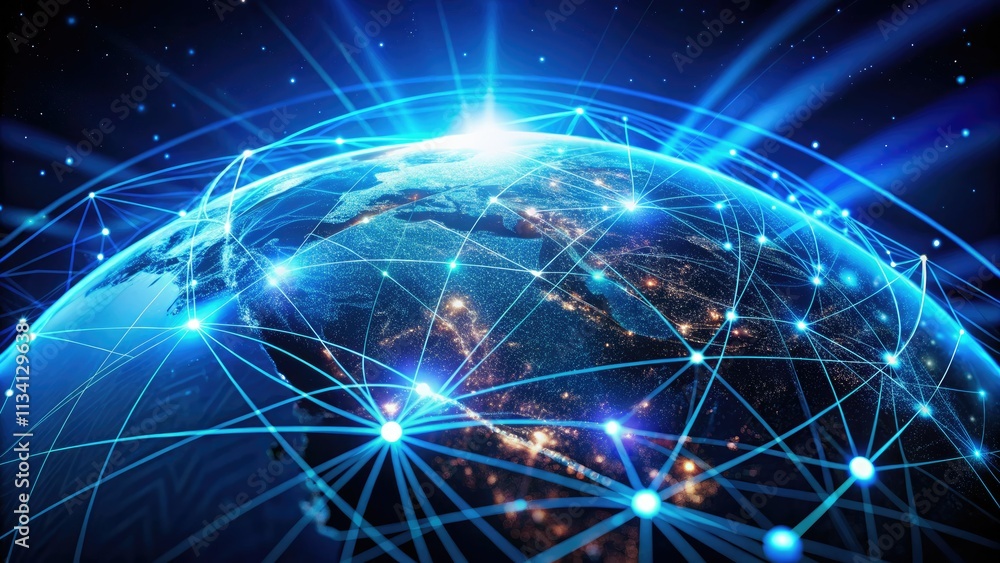 Fototapeta premium Global business networking: Drone photography captures worldwide connectivity via digital communication.