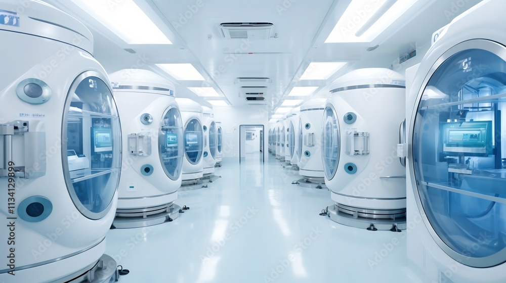 Futuristic cleanroom with advanced robotic systems assembling electric vehicle EV batteries in a high tech automated manufacturing facility Futuristic cleanroom with advanced robotic systems assembling electric vehicle EV batteries in a high tech automated manufacturing facility