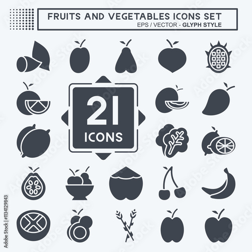 Icon Set Fruits And Vegetables. related to Healthy symbol. glyph style. editable