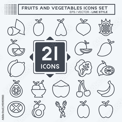 Icon Set Fruits And Vegetables. related to Healthy symbol. line style. editable