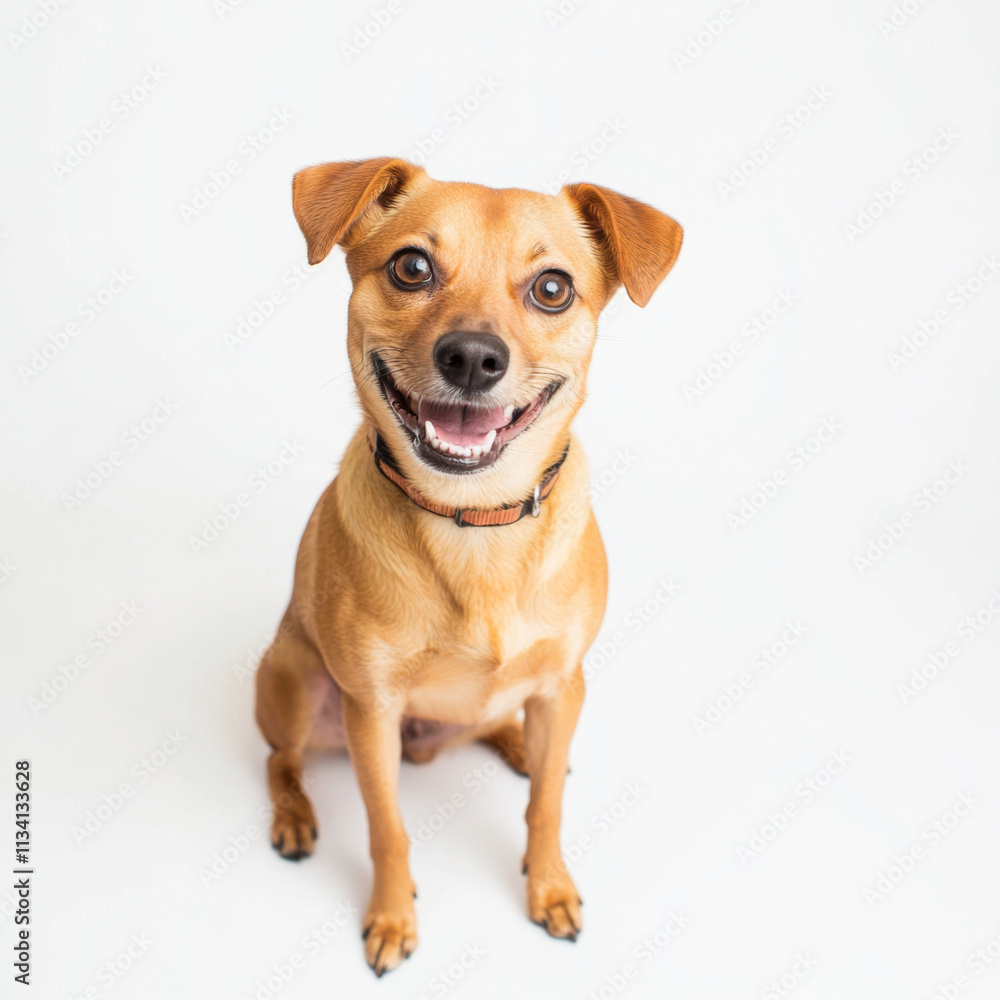 Happy medium sized tan dog sitting with joyful expression, showcasing its playful nature and friendly demeanor. This adorable pet is perfect for family moments Happy medium sized tan dog sitting with joyful expression, showcasing its playful nature and friendly demeanor. This adorable pet is perfect for family moments