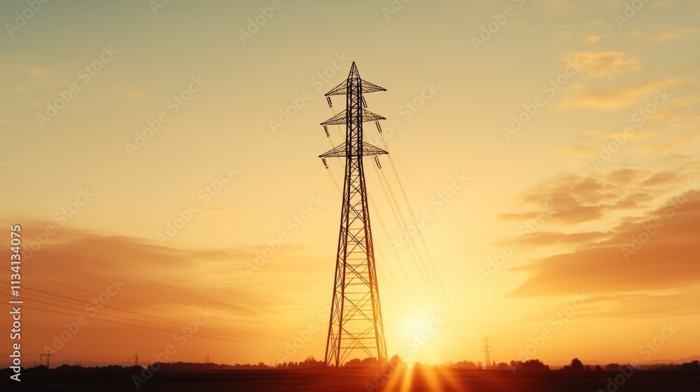 Power Line Against Sunset Sky Power Line Against Sunset Sky