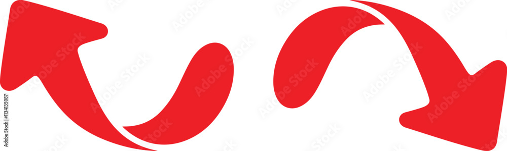 Red upward-curved arrow set sign vector on white background Red upward-curved arrow set sign vector on white background