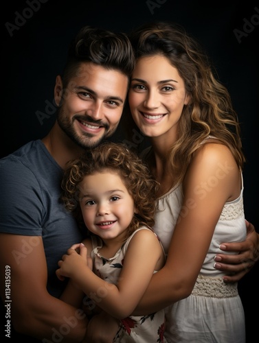 A heartfelt studio portrait of a close-knit family, radiating warmth and joy through their hugs and genuine smiles.