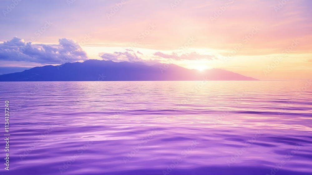 Serene sunset over a calm ocean with distant mountains. Serene sunset over a calm ocean with distant mountains.