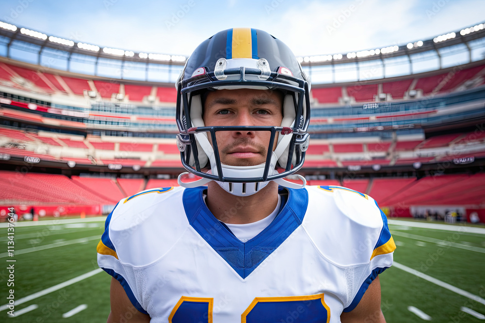 An American Football Player Within an American Football Stadium - Action and Team Spirit on the Field An American Football Player Within an American Football Stadium - Action and Team Spirit on the Field