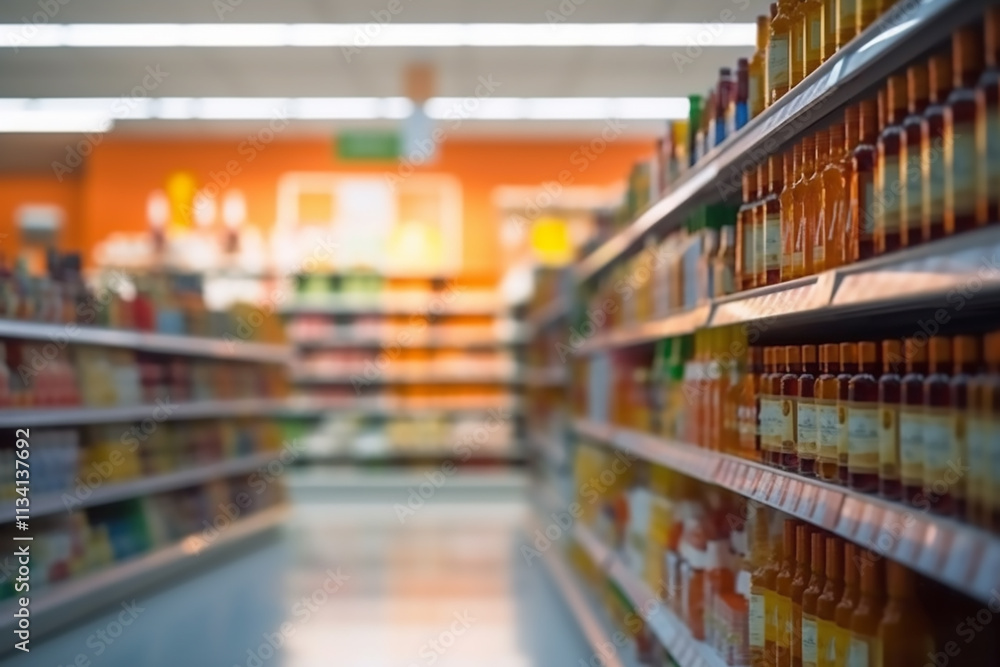 Blurred background of a supermarket with defocused shelves displaying various products under bright lighting. a grocery store aisle filled with various food products and condiments.
Blurred background of a supermarket with defocused shelves displaying various products under bright lighting. a grocery store aisle filled with various food products and condiments.