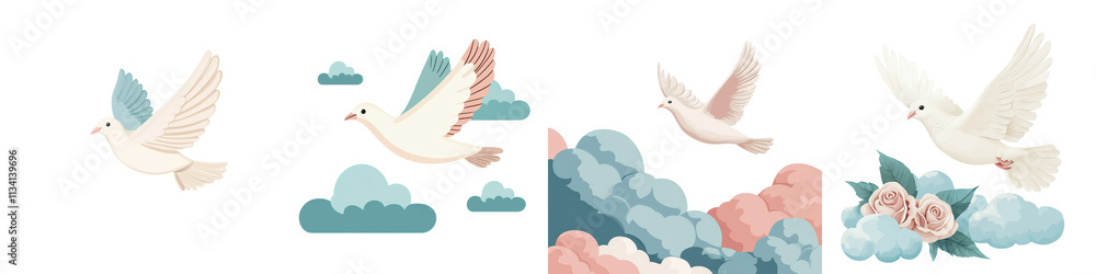 Obraz premium Dreamy of Graceful Birds in Flight Among Soft Pastel Clouds and Sky Ethereal and Peaceful Minimalist Nature Scene