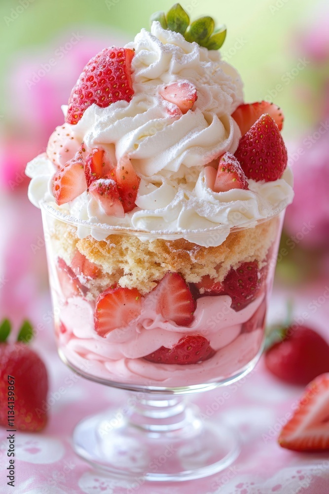 A delicious strawberry shortcake parfait with whipped cream and fresh strawberries. A delicious strawberry shortcake parfait with whipped cream and fresh strawberries.