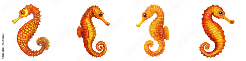 Fototapeta premium Vibrant of Diverse Seahorse Species Swimming in a Lush Tropical Underwater Ecosystem Decorative Graphic Design Element or Background for Marine Life Coastal or Aquatic Themes