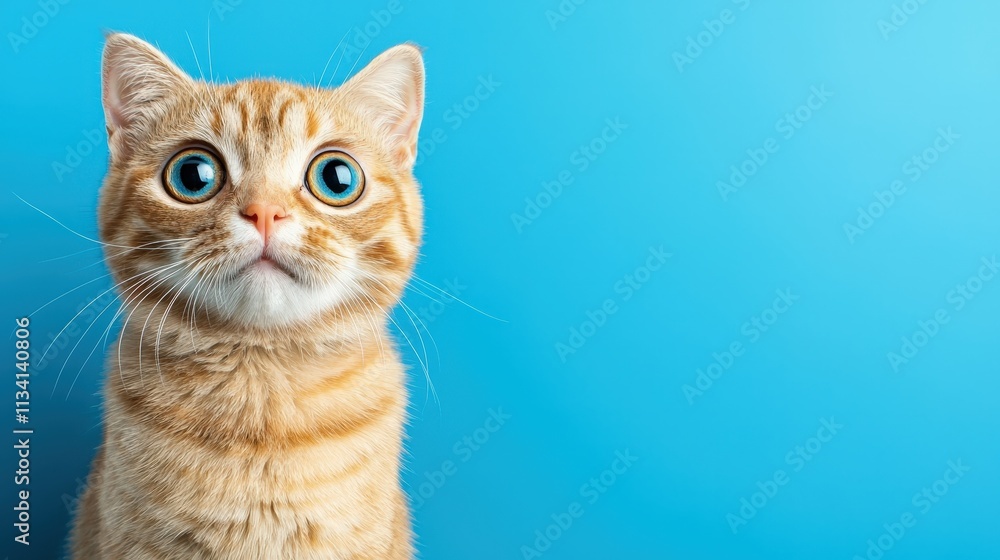 Scottish fold cat with big round eyes, pastel blue background Scottish fold cat with big round eyes, pastel blue background