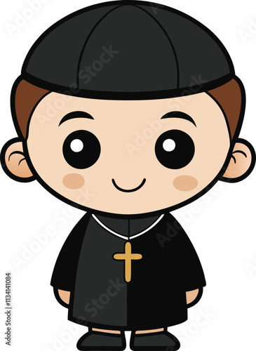 Cute Cartoon Priest: A charming and adorable cartoon illustration of a young priest 