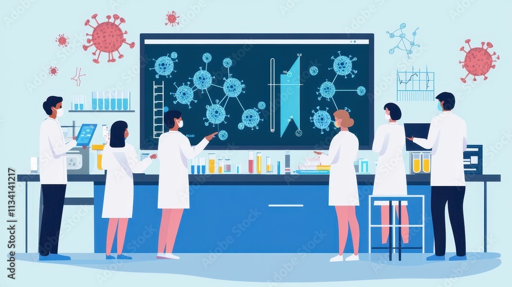 Scientists research virus, lab data analysis. Scientists research virus, lab data analysis.