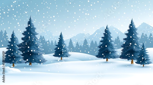 Wallpaper Mural Snowy Winter Landscape With Evergreen Trees And Mountains Torontodigital.ca