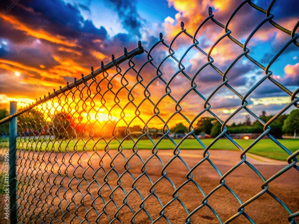 Golden hour bathes an empty baseball diamond, its silhouette stark against the dusky sunset. Golden hour bathes an empty baseball diamond, its silhouette stark against the dusky sunset.