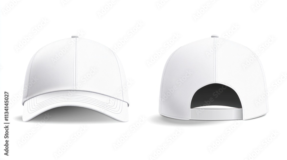 White Baseball Cap Mockup - Front and Back View White Baseball Cap Mockup - Front and Back View