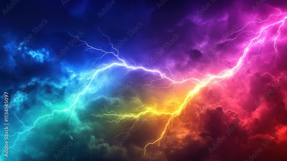 Vibrant lightning strikes across a stormy sky. Vibrant lightning strikes across a stormy sky.
