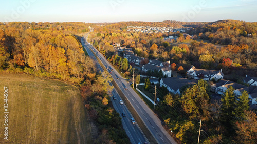 A townhouse community along route 3 highway near Okehocking Preserve in Newtown Square, Pennsylvania