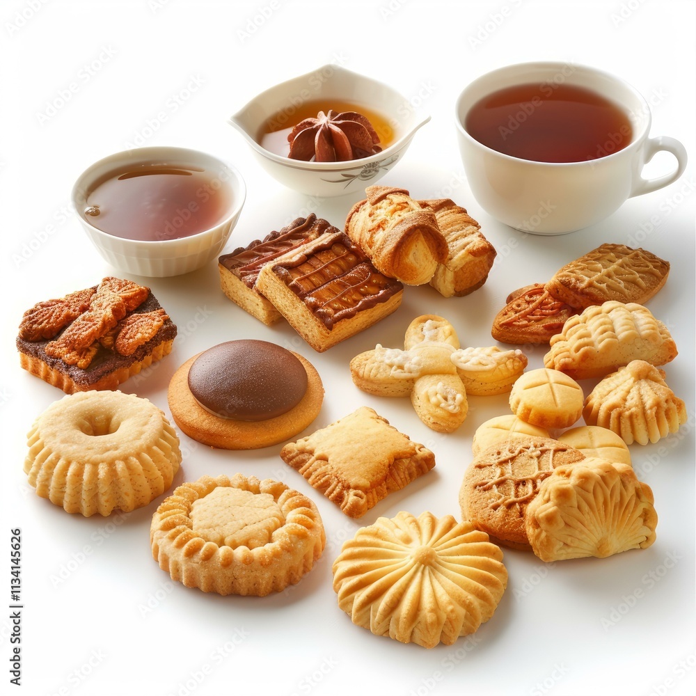 Delicious cookies and biscuits served with tea and honey create a perfect relaxing teatime experience