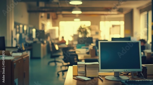 Modern Office Workspace with Blue Partitions