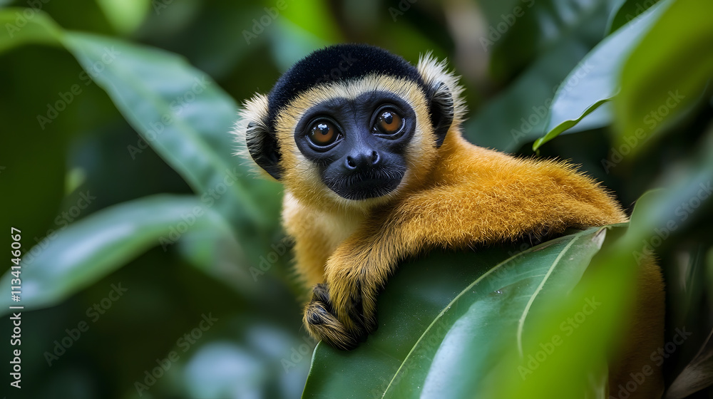 Obraz premium Adorable Golden Lion Tamarin in Lush Green Forest