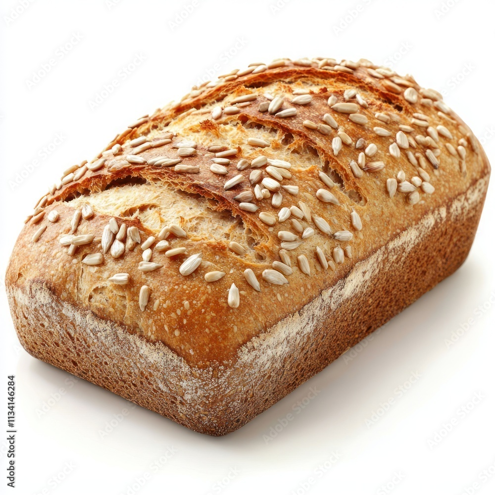 A loaf of bread topped with sunflower seeds, showcasing its golden crust and texture. A loaf of bread topped with sunflower seeds, showcasing its golden crust and texture.