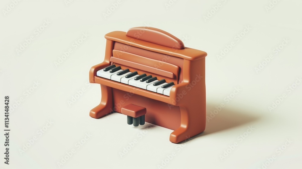cartoon 3d icon of piano, simple shapes, as if made of clay material, white background cartoon 3d icon of piano, simple shapes, as if made of clay material, white background