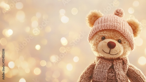 Wallpaper Mural Teddy bear in knitted hat on bokeh background with copy space Torontodigital.ca