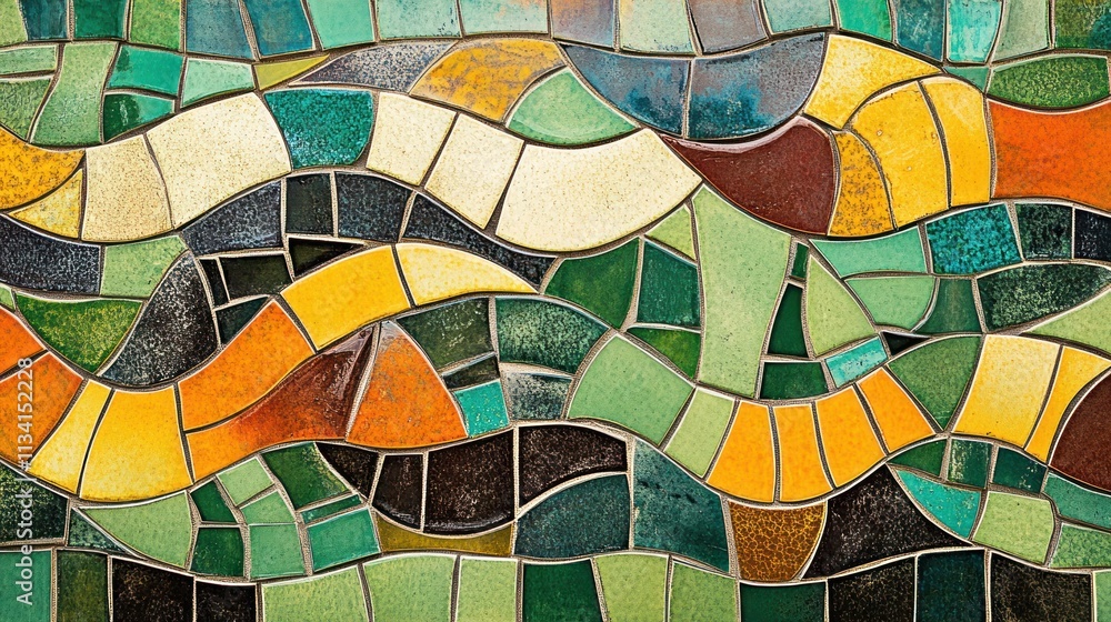 Fototapeta premium Colorful mosaic tile pattern with abstract wavy design.