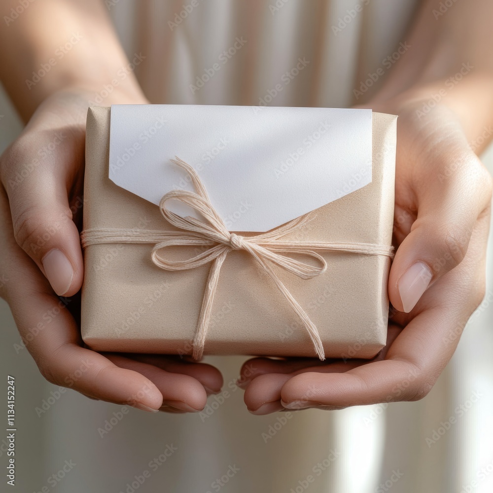 Elegant Gift Box with Note Delivered by Hands Elegant Gift Box with Note Delivered by Hands
