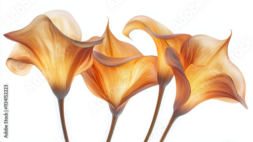 A stylized floral arrangement with rich golden-yellow blossoms, petals slightly curled with soft amber gradients, stems in a gentle bronze tone photo