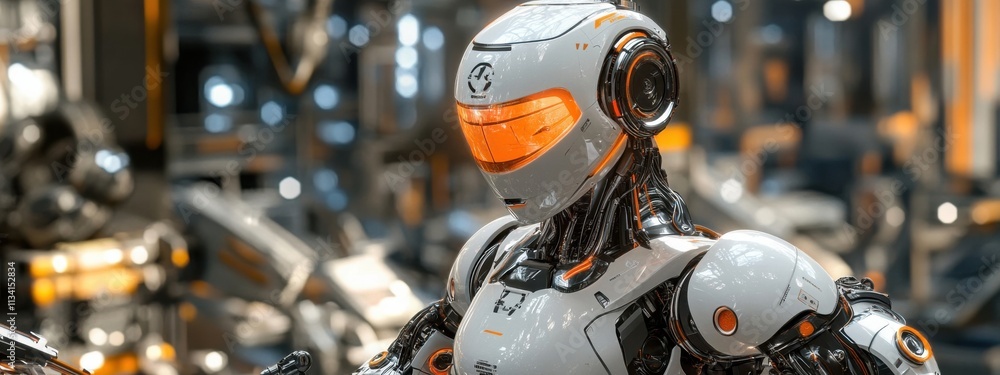 Futuristic Robot in a High-Tech Environment with Sleek Design and Enhanced Features, Showcasing Advanced Robotics and Innovation in Technology Development and Design Futuristic Robot in a High-Tech Environment with Sleek Design and Enhanced Features, Showcasing Advanced Robotics and Innovation in Technology Development and Design