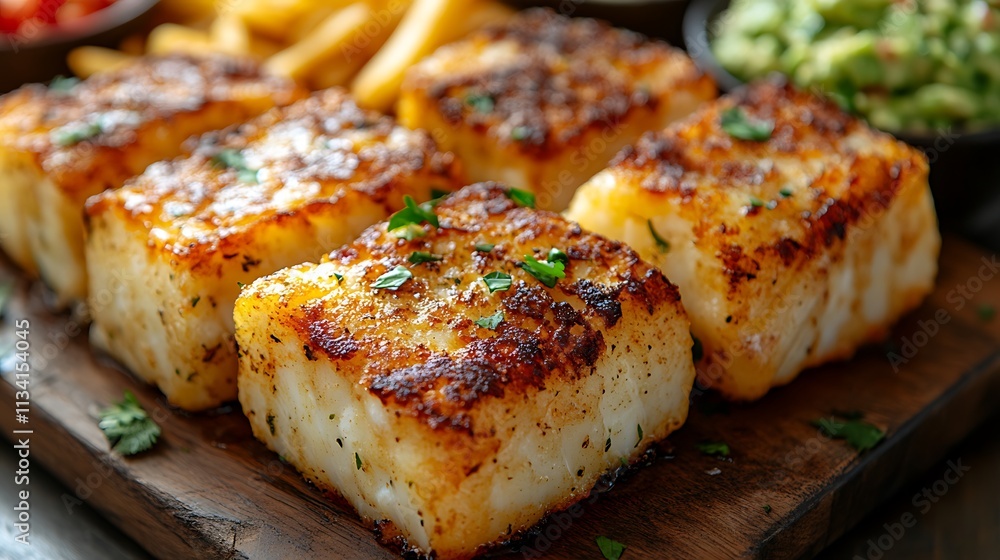 Grilled Fish Cubes Served With Fries And Salsa Grilled Fish Cubes Served With Fries And Salsa