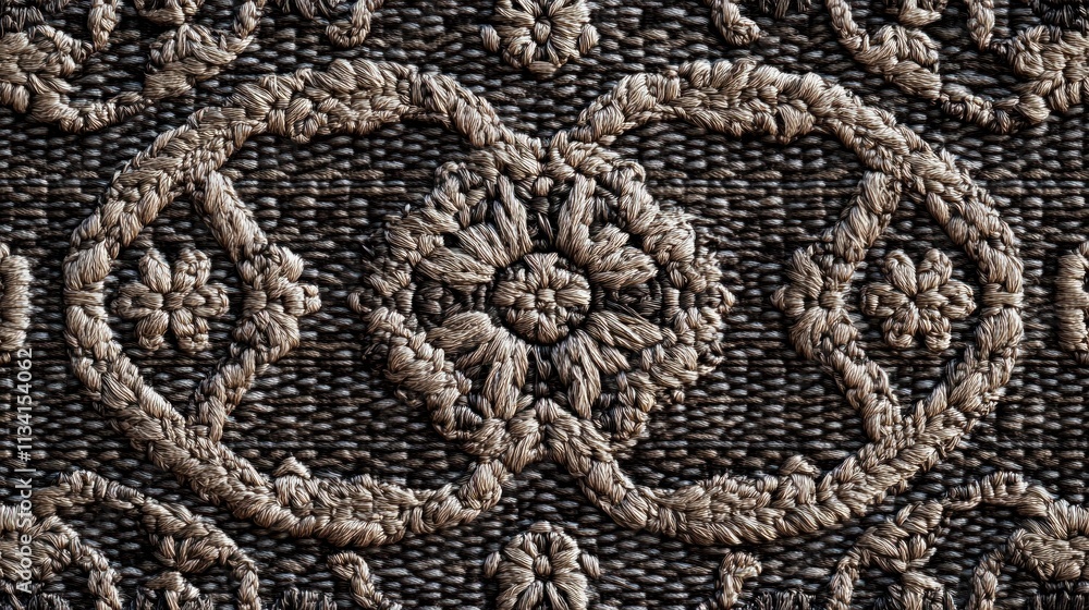 Embroidered Floral Pattern on Fabric Embroidered Floral Pattern on Fabric