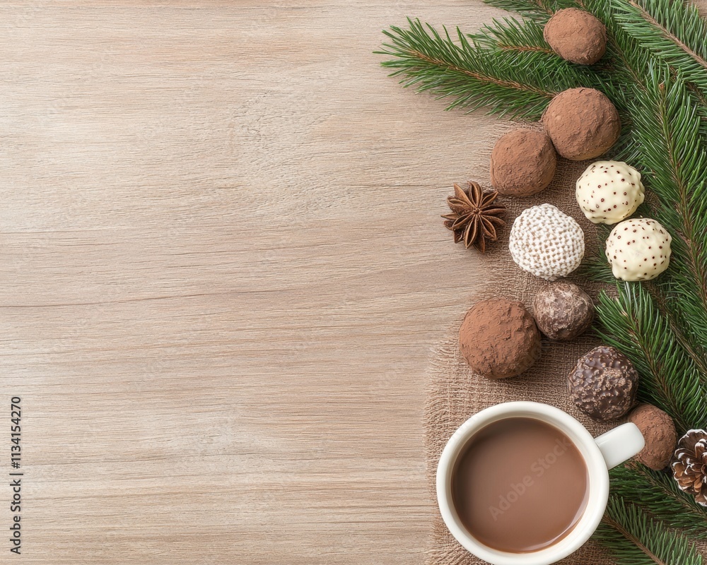 Indulgent Chocolate Truffle Display on Rustic Table Perfect for National Chocolate Candy Day, Christmas, and Valentines Day Indulgent Chocolate Truffle Display on Rustic Table Perfect for National Chocolate Candy Day, Christmas, and Valentines Day