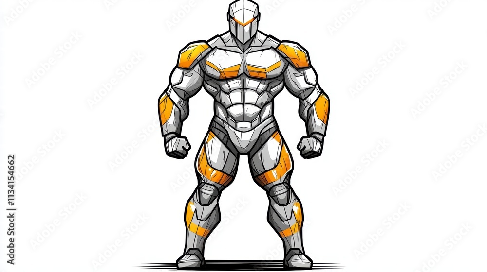 Futuristic Superhero in Gray and Orange Armor. Futuristic Superhero in Gray and Orange Armor.
