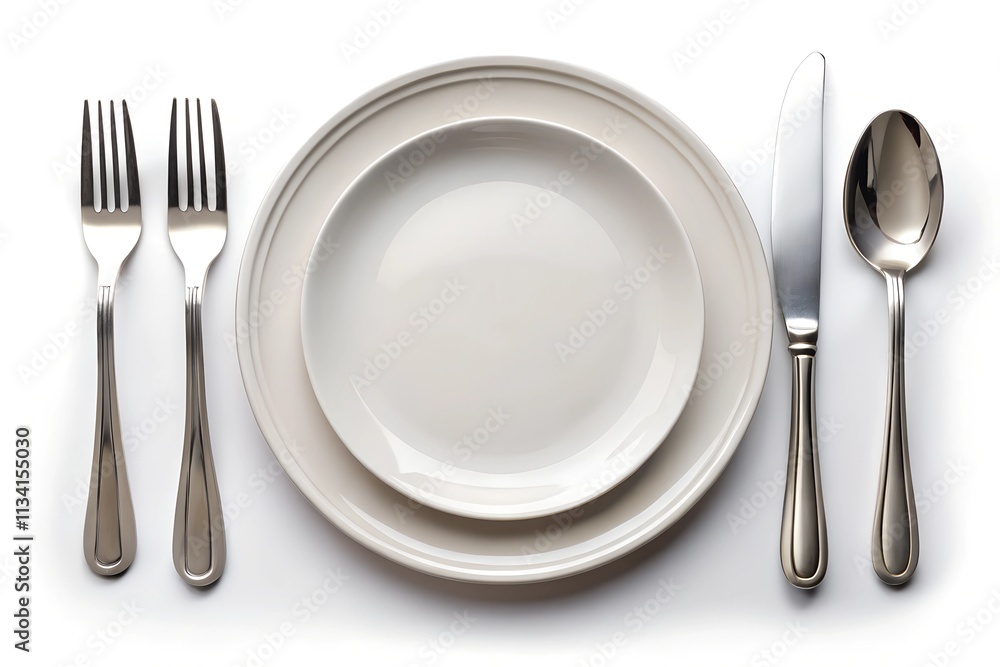 Empty plate, Spoon, fork, knife, clipping path isolated on white background Empty plate, Spoon, fork, knife, clipping path isolated on white background