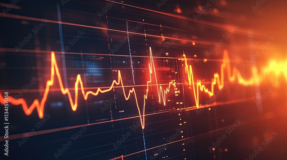 Abstract Visualization of Vibrant Pulse Signal Waves with Dynamic Fluctuations in a Dark Background Representing Data Flow and Analytical Trends Abstract Visualization of Vibrant Pulse Signal Waves with Dynamic Fluctuations in a Dark Background Representing Data Flow and Analytical Trends