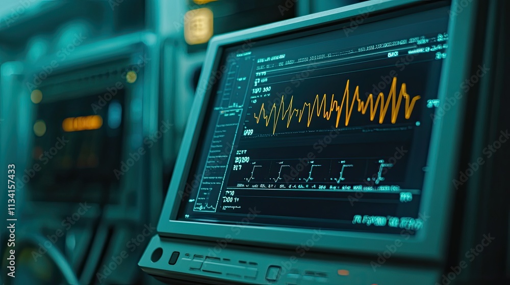Close-Up View of Medical Monitoring Equipment Displaying Heartbeat and Vital Signs in a Clinical Environment with Advanced Technology in Use Close-Up View of Medical Monitoring Equipment Displaying Heartbeat and Vital Signs in a Clinical Environment with Advanced Technology in Use